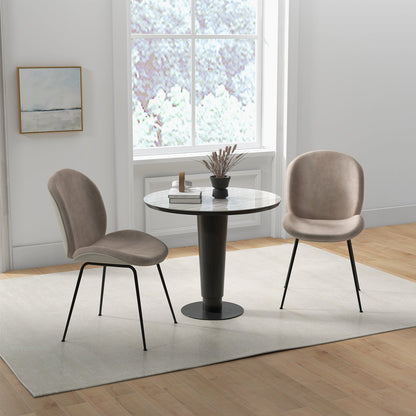 Velvet Upholstered Dining Chair Set of 2 with Metal Base-Coffee