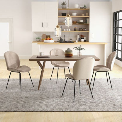 Set of 2 Armless Dining Chairs with Metal Base and Padded Seat-Coffee