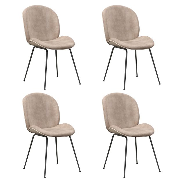 Set of 2 Armless Dining Chairs with Metal Base and Padded Seat-Coffee