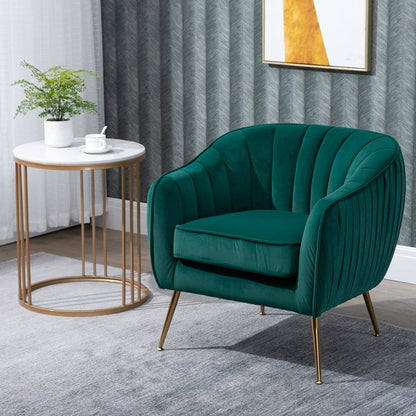 Velvet-Look Polyester Upholstered Decadent Armchair - Emerald Green