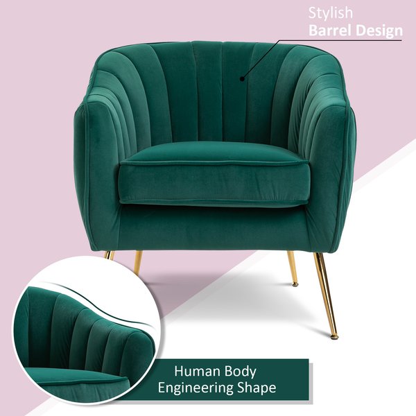 Velvet-Look Polyester Upholstered Decadent Armchair - Emerald Green