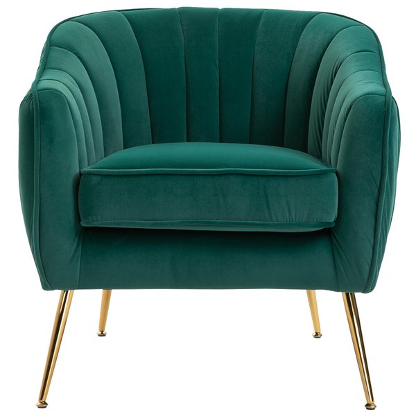 Velvet-Look Polyester Upholstered Decadent Armchair - Emerald Green