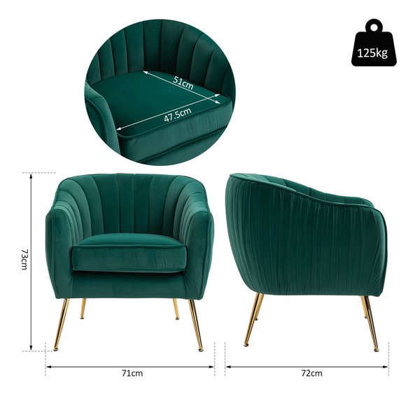 Velvet-Look Polyester Upholstered Decadent Armchair - Emerald Green