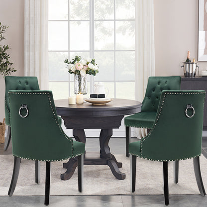 Modern Button-Tufted Velvet Studded Dining Chair with Nail head Trim-Green