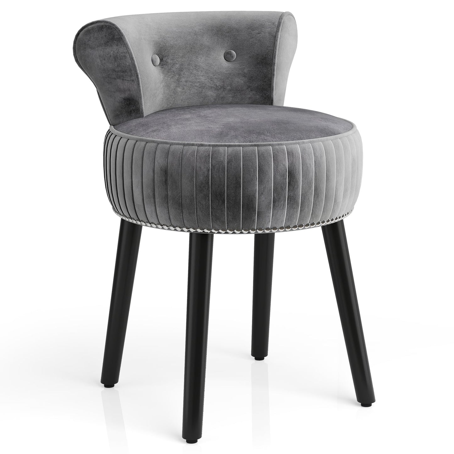 Velvet Vanity Chair with Tufted Low Back and Solid Wood Legs-Grey