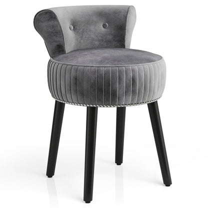 Velvet Vanity Chair with Tufted Low Back and Solid Wood Legs-Grey
