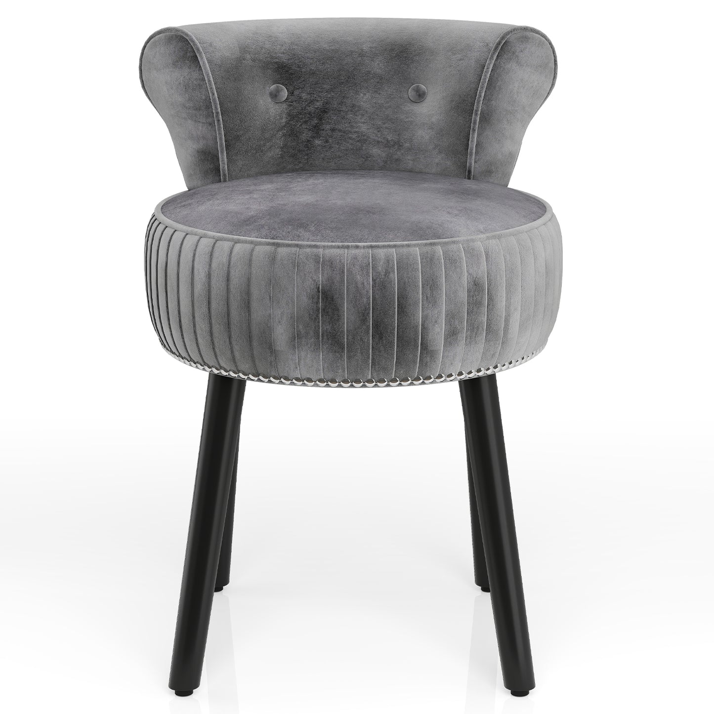 Velvet Vanity Chair with Tufted Low Back and Solid Wood Legs-Grey