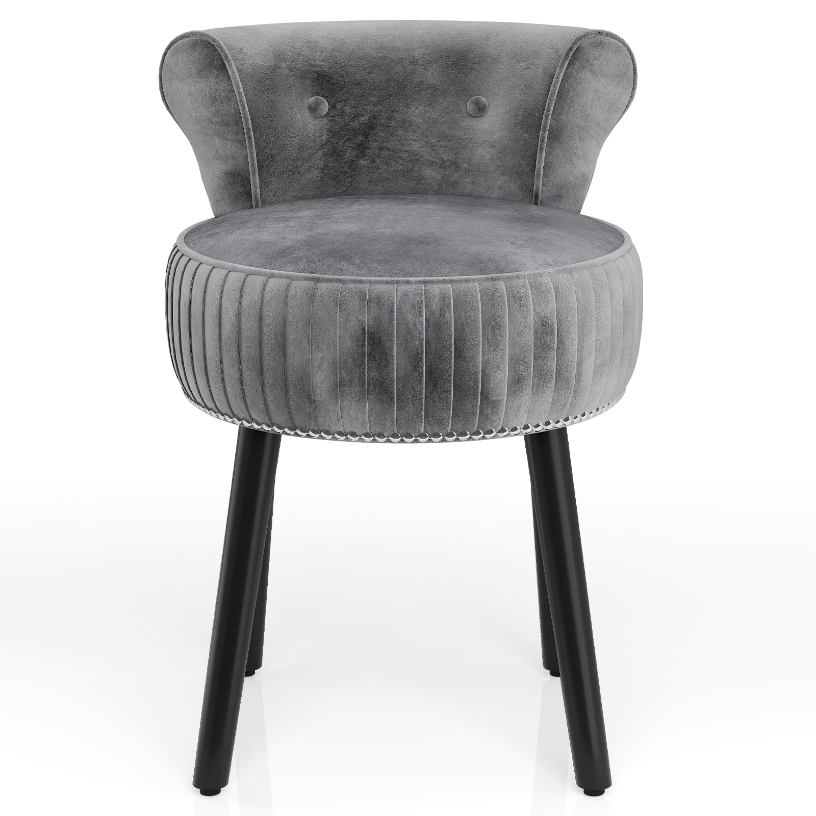 Velvet Vanity Chair with Tufted Low Back and Solid Wood Legs-Grey