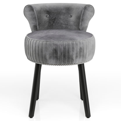 Velvet Vanity Chair with Tufted Low Back and Solid Wood Legs-Grey