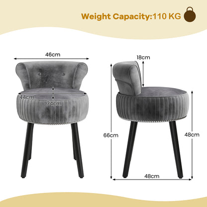Velvet Vanity Chair with Tufted Low Back and Solid Wood Legs-Grey