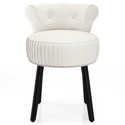 Velvet Vanity Chair with Tufted Low Back and Solid Wood Legs-White