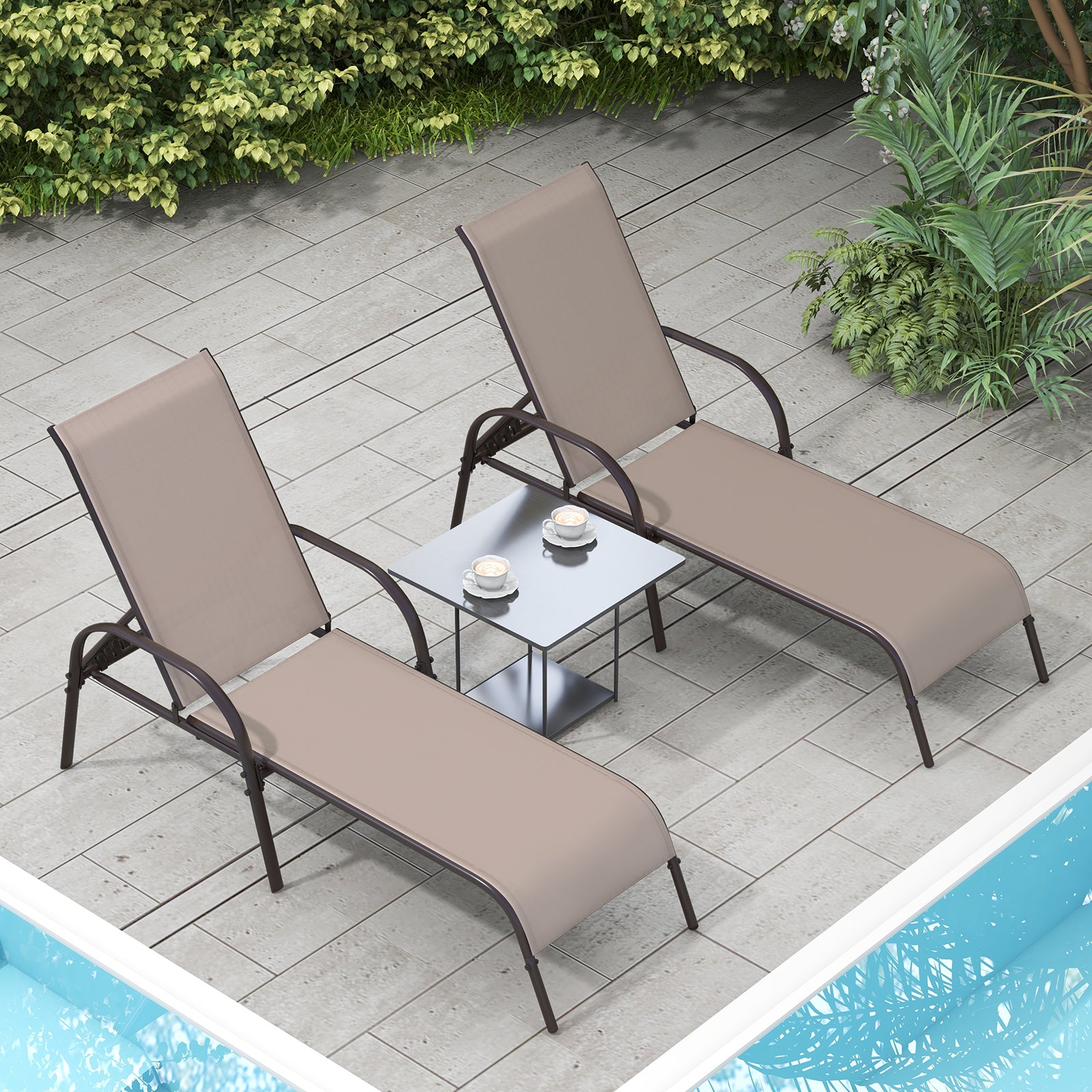 Versatile Chaise Lounge Chair with 5 Adjustable Positions Iron Construction-Brown