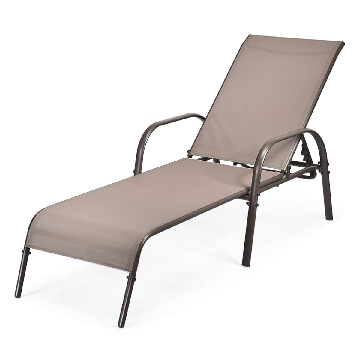 Versatile Chaise Lounge Chair with 5 Adjustable Positions Iron Construction-Brown