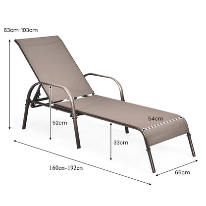 Versatile Chaise Lounge Chair with 5 Adjustable Positions Iron Construction-Brown