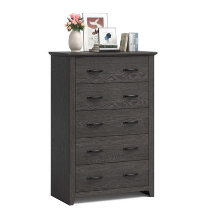 Tall Storage Dresser with 5 Pull-out Drawers for Bedroom Living Room-Gray