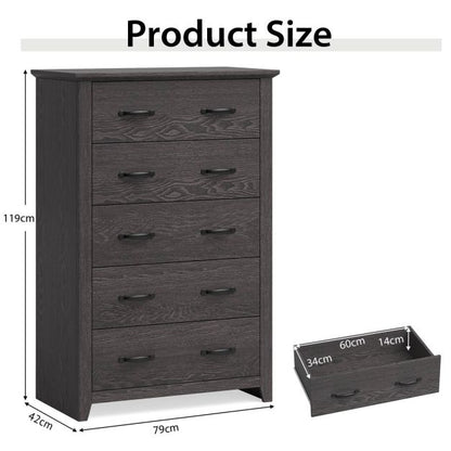Tall Storage Dresser with 5 Pull-out Drawers for Bedroom Living Room-Gray