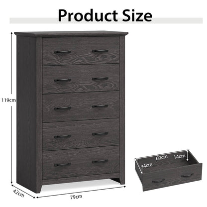 Dresser Vertical Chest of Drawers with 5 Pull-out Drawers-Dark Grey