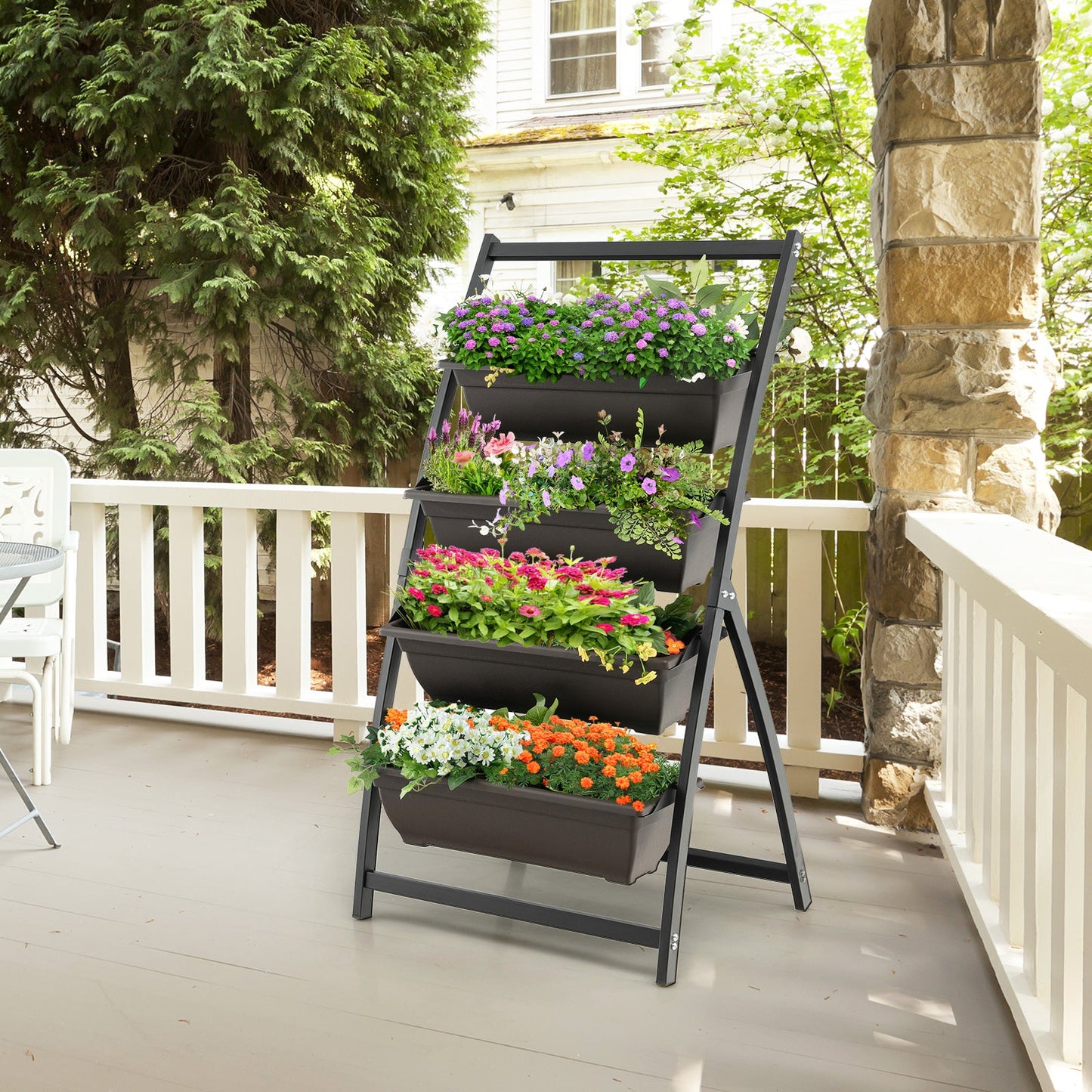 Vertical Raised Garden Bed with 4 Container Boxes and Drainage Holes