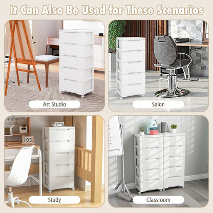 Vertical Rolling Storage Cabinet with Universal Wheels and Lockable Wheels-5 Drawers