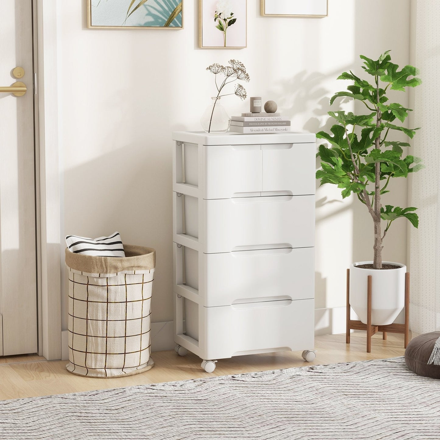 Vertical Rolling Storage Cabinet with Universal Wheels and Lockable Wheels-4 Drawers