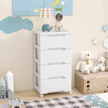 Vertical Rolling Storage Cabinet with Universal Wheels and Lockable Wheels-4 Drawers