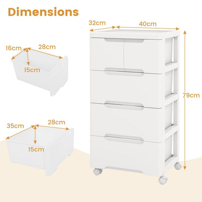 Vertical Rolling Storage Cabinet with Universal Wheels and Lockable Wheels-4 Drawers