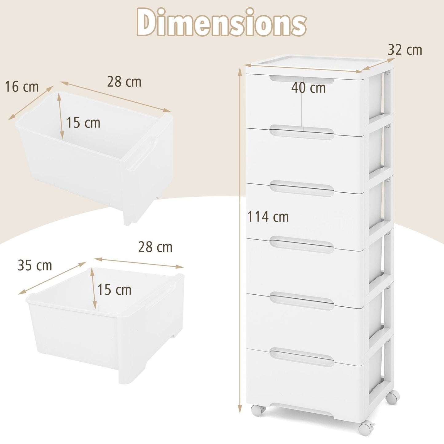 Vertical Rolling Storage Cabinet with Universal Wheels and Lockable Wheels-6 Drawers