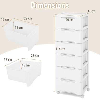 Vertical Rolling Storage Cabinet with Universal Wheels and Lockable Wheels-6 Drawers
