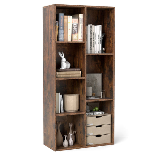 Vertical or Horizontal Freestanding Bookshelf with 7 Compartments-Rustic Brown