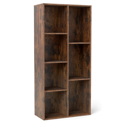 Vertical or Horizontal Freestanding Bookshelf with 7 Compartments-Rustic Brown