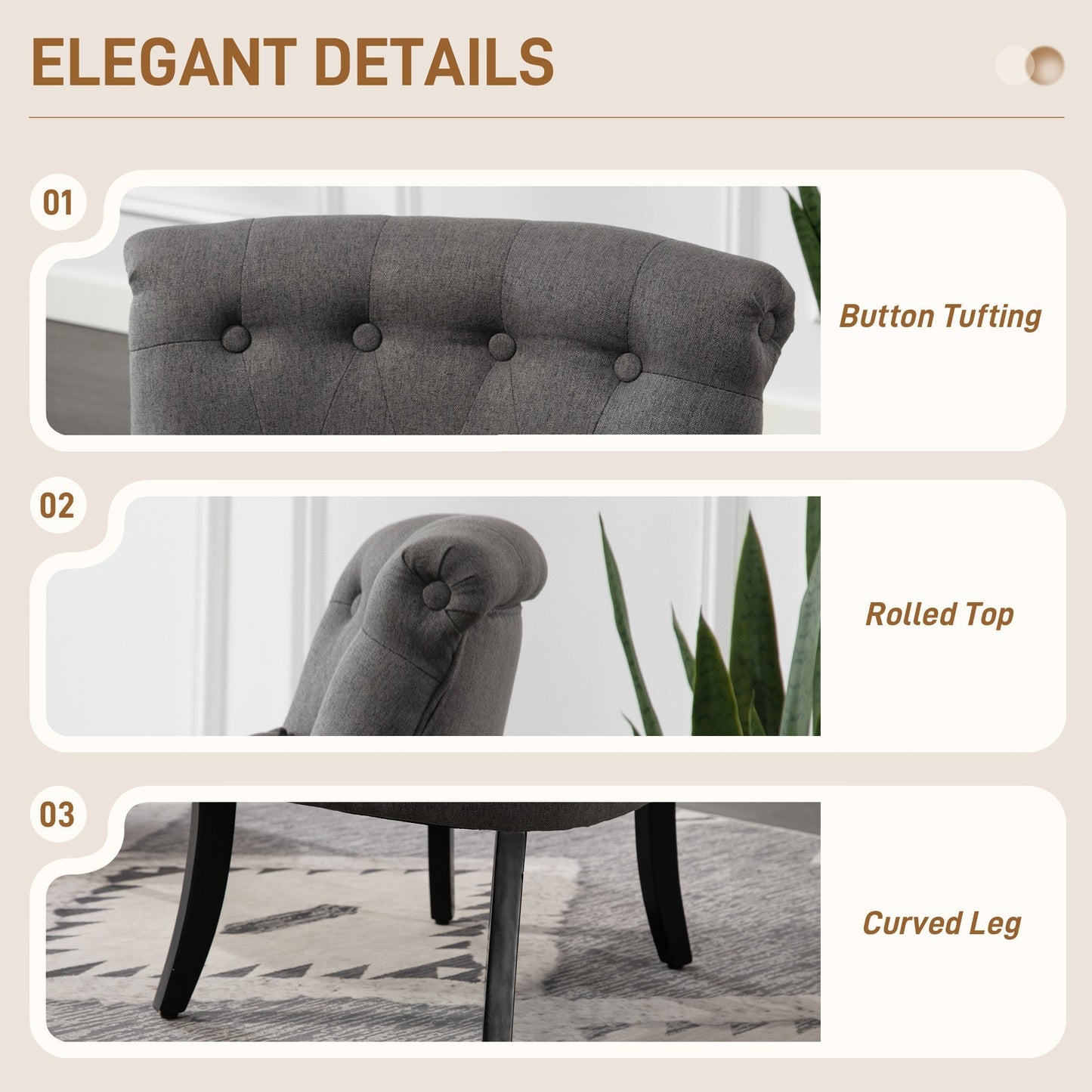 HOMCOM Fabric Single Sofa Dining Chair Tub Chair Upholstered W/ Pillow Solid Wood Leg Home Living Room Furniture Charcoal Grey