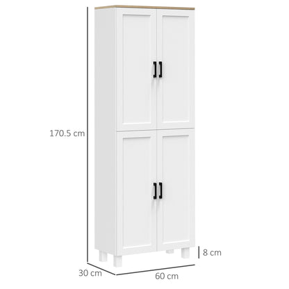 HOMCOM Freestanding Kitchen Cupboard, 4-Door Storage Cabinet Organizer with Adjustable Shelves White