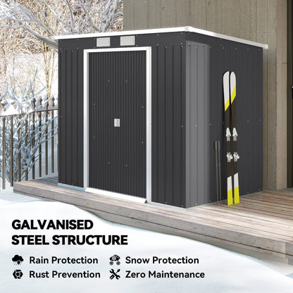 Outsunny 7 x 4ft Galvanised Steel Garden Shed, with Foundation Kit - Dark Grey