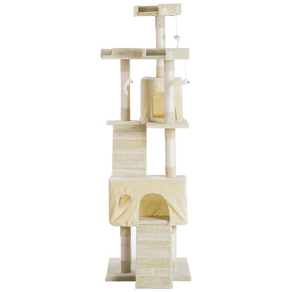 PawHut Cat Tower Centre Sisal Kitten Tree Scratch Scratcher Scratching Post Toy Climbing Tree Bed Multi Level 181cm(H)