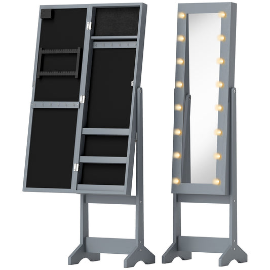 HOMCOM Freestanding Mirrored Jewellery Storage Cabinet - Grey