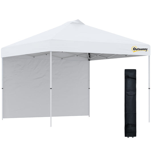 Outsunny 3x(3)M Pop Up Gazebo Tent with 1 Sidewall, Roller Bag, Adjustable Height, Event Shelter Tent for Garden, Patio, White