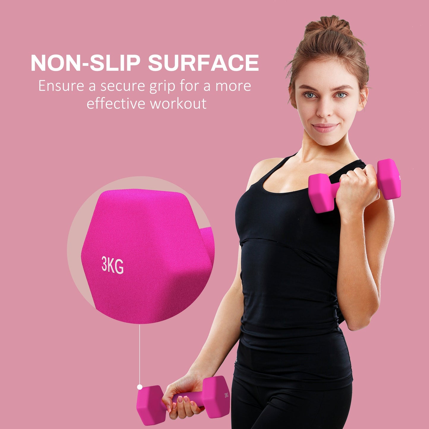 SPORTNOW 2 x 3kg Hexagonal Dumbbells Weights Set with Non-Slip Grip for Home Gym Workout, Pink