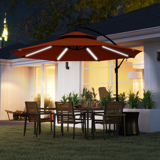Outsunny 3m LED Light Overhanging Parasol - Pomarańczowy