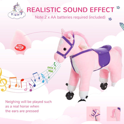 Rocking Horse With Rolling Wheels and Sound - Pink