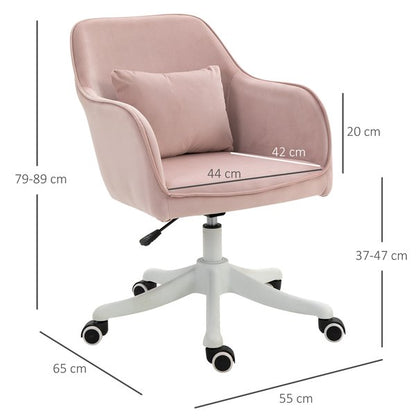  Faux Velvet Tub Office Chair w/ Pillow- Pink