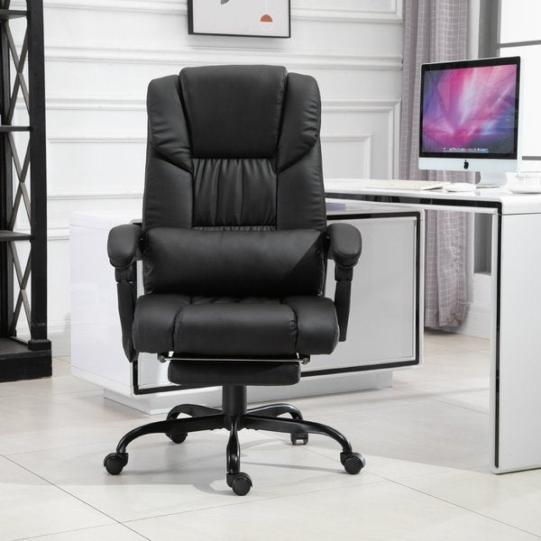  PU Leather 6-Point Massage Desk Chair w/ Remote- Black