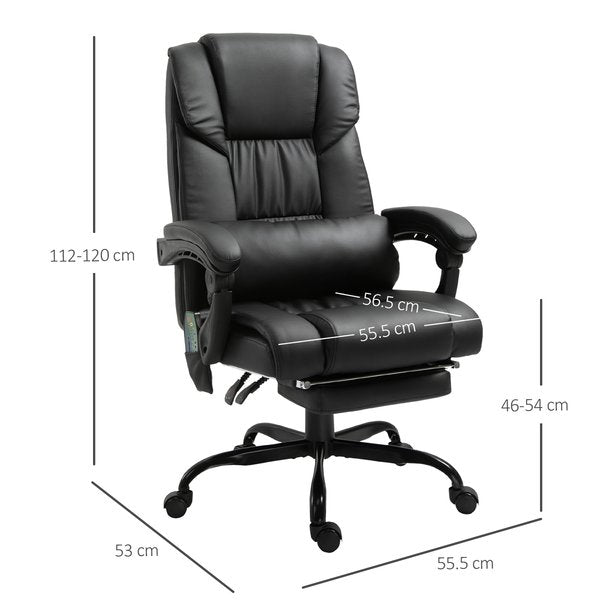  PU Leather 6-Point Massage Desk Chair w/ Remote- Black