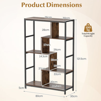 Vintage Open Storage Shelving Unit with Metal Frame for Home Office-Brown