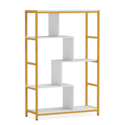 Vintage Open Storage Shelving Unit with Metal Frame for Home Office-White