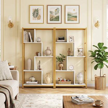 Vintage Open Storage Shelving Unit with Metal Frame for Home Office-White