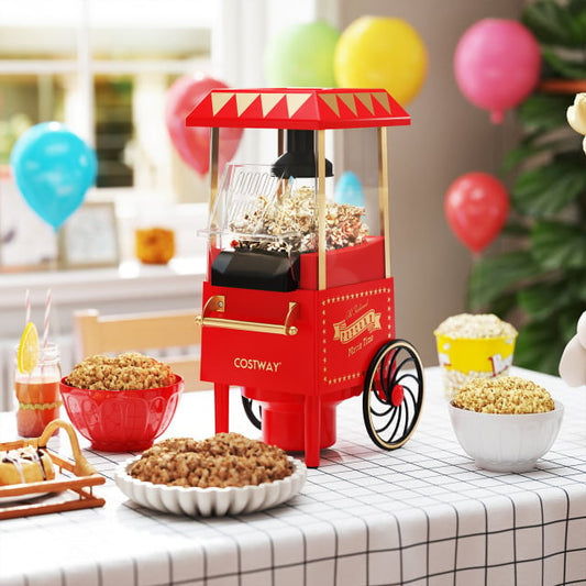 Vintage Style Popcorn Maker Cart with Kernel Measuring Cup-Red