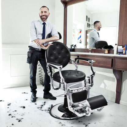 Height Adjustable 360¬∞ Swivel Vintage Salon Barber Chair-Black