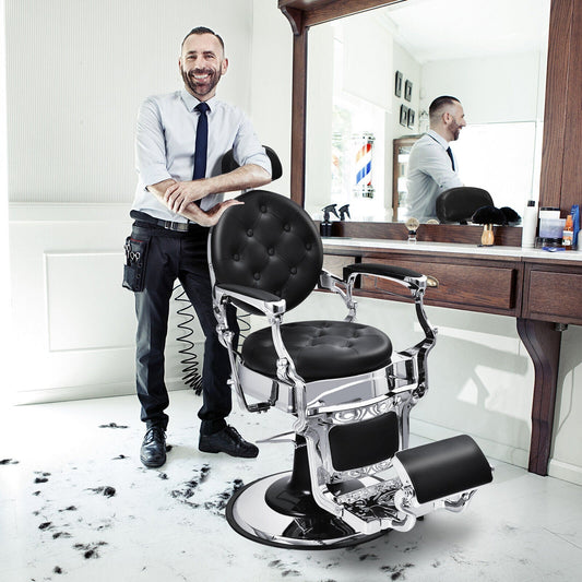 Height Adjustable 360 Swivel Vintage Salon Barber Chair-Black