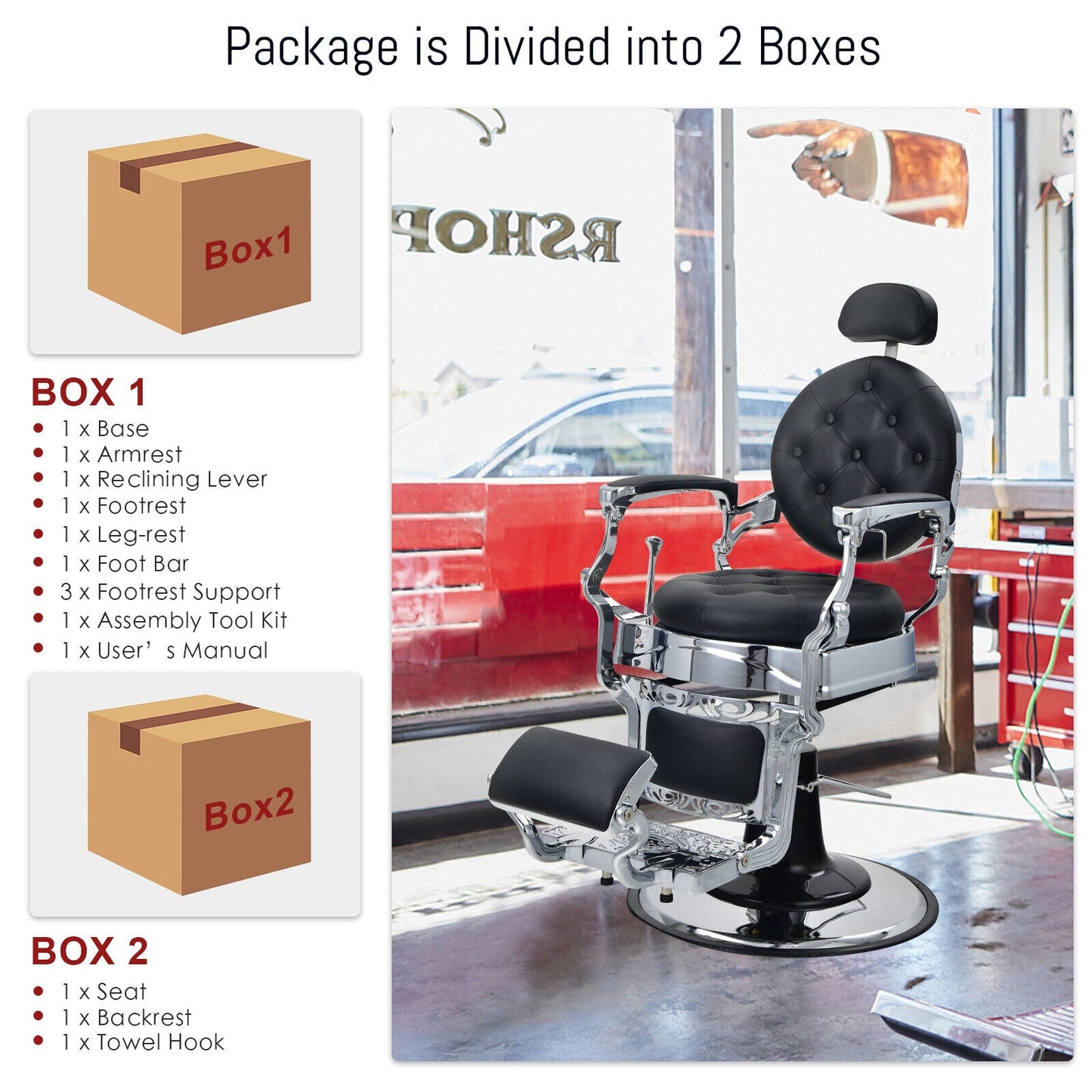 Height Adjustable 360¬∞ Swivel Vintage Salon Barber Chair-Black