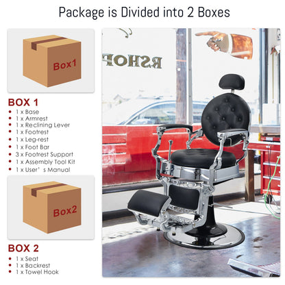 Height Adjustable 360¬∞ Swivel Vintage Salon Barber Chair-Black